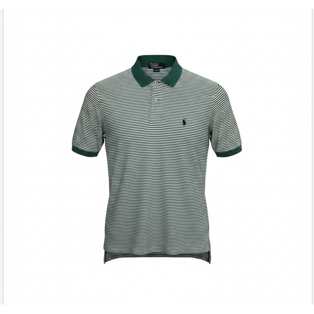 Polo Ralph Lauren Green White Striped Polo Shirt Men's XL Cotton Pony Logo Prep